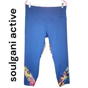 NWT Blue High Waist Capri Leggings with Floral Print